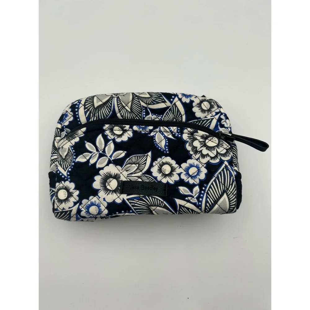Vera Bradley Quilted Floral Cosmetic Bag Navy BlueWhite Makeup Pouch Travel Case